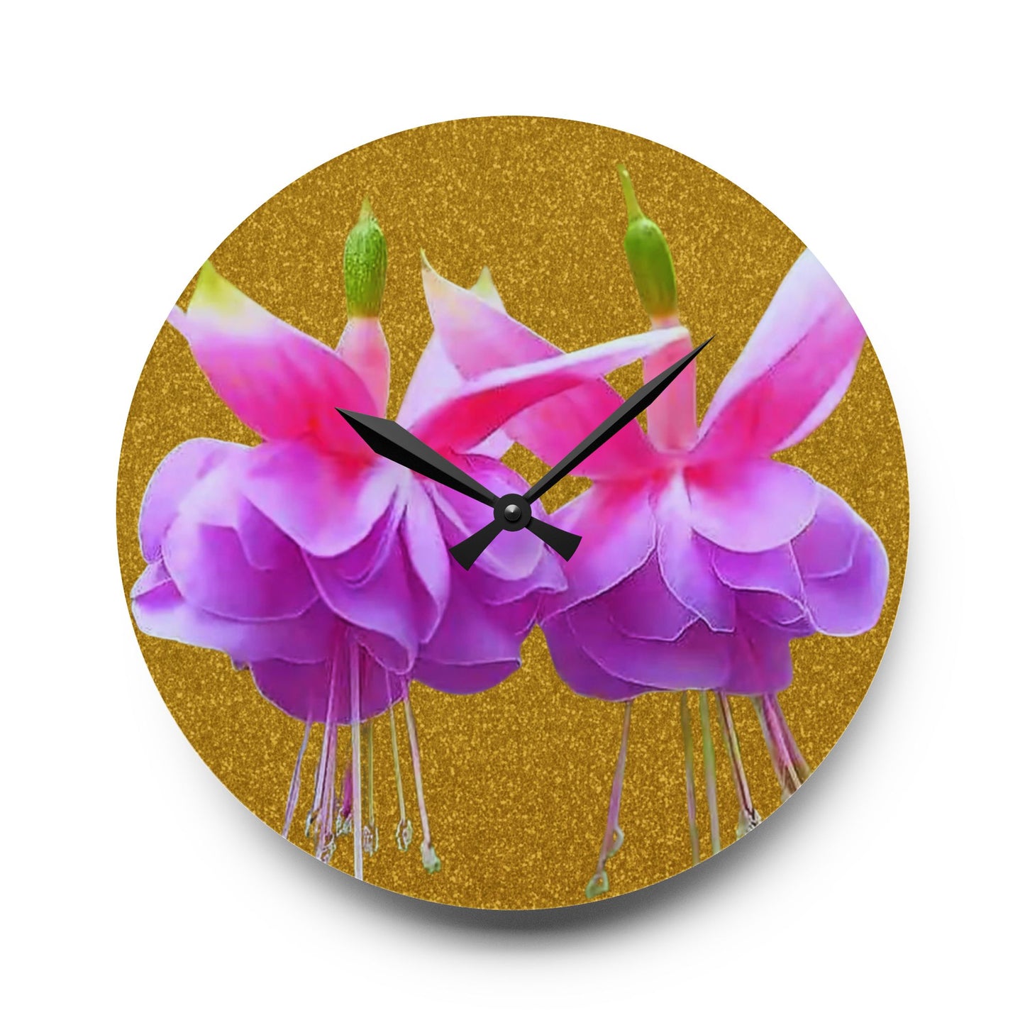 Acrylic Wall Clock, Two Fuchsias/Gold, 4 Variants