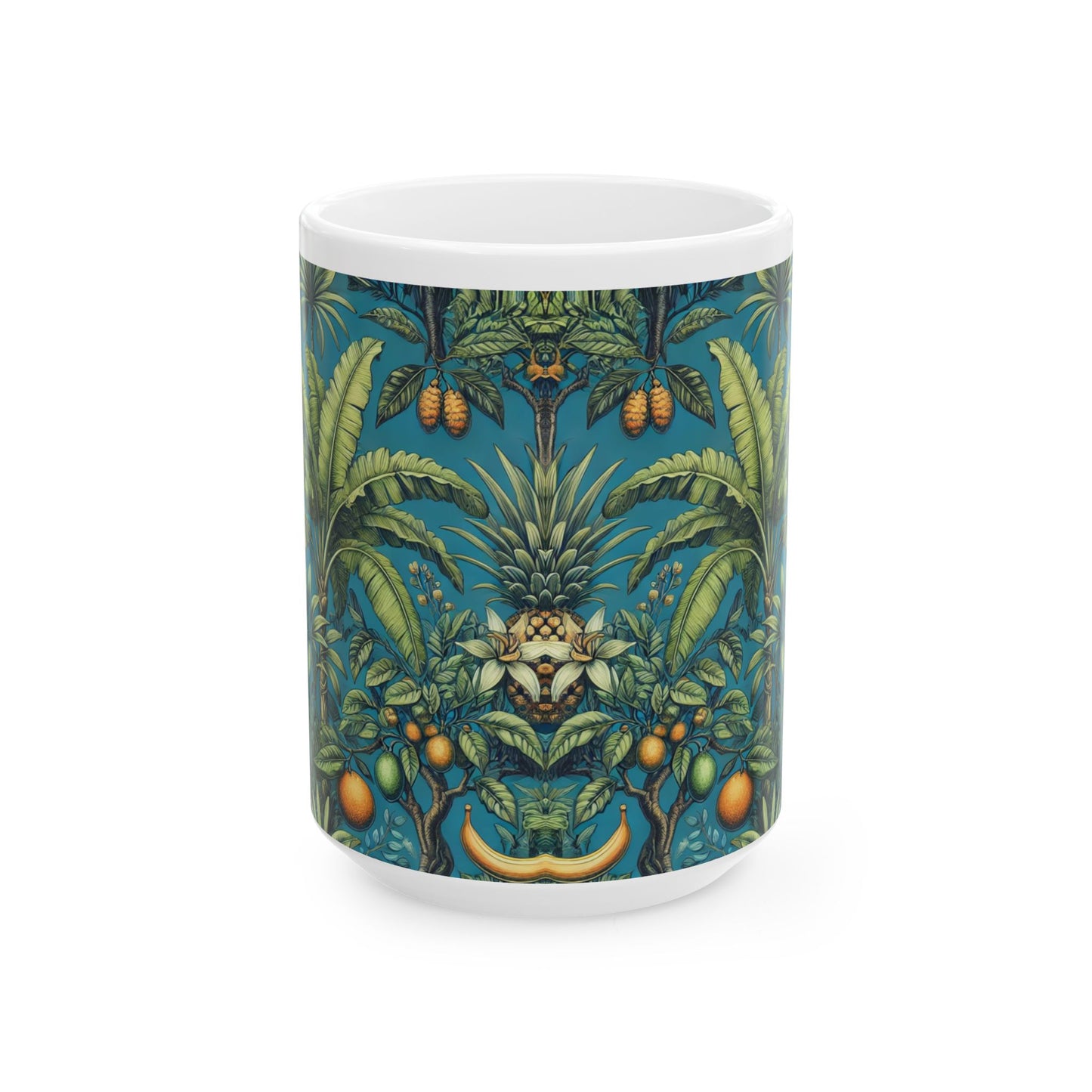 Ceramic White Mug - 11oz & 15oz, Tropical Fruit Blue