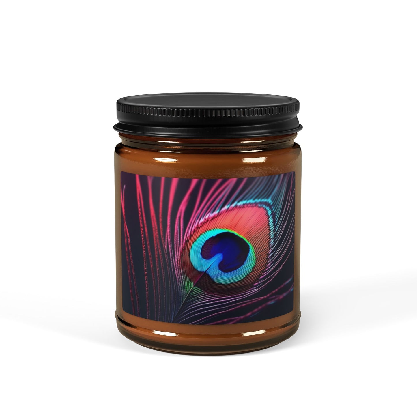 Soy Candle in Amber Jar - Multi-Size / Peacock Eye Feather, Magenta