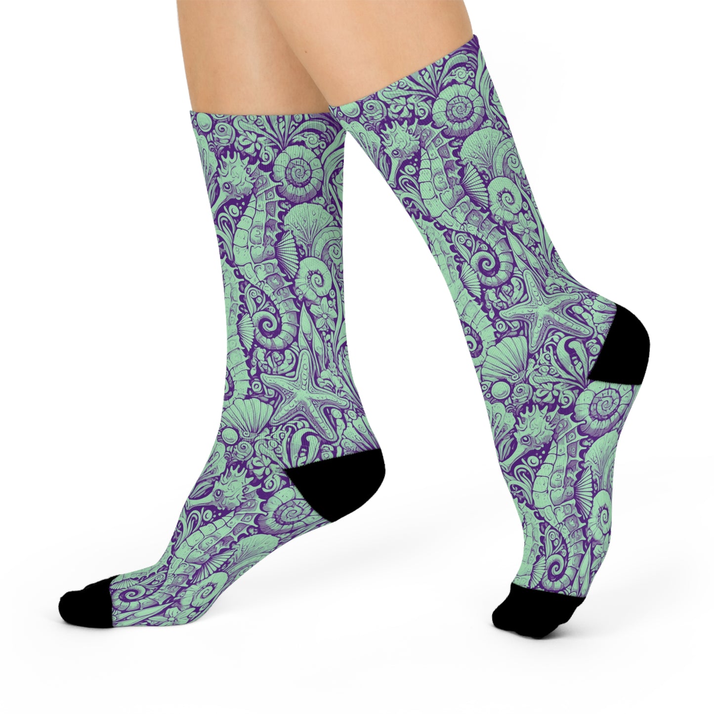 Cushioned Crew Socks - Seahorses, Minty