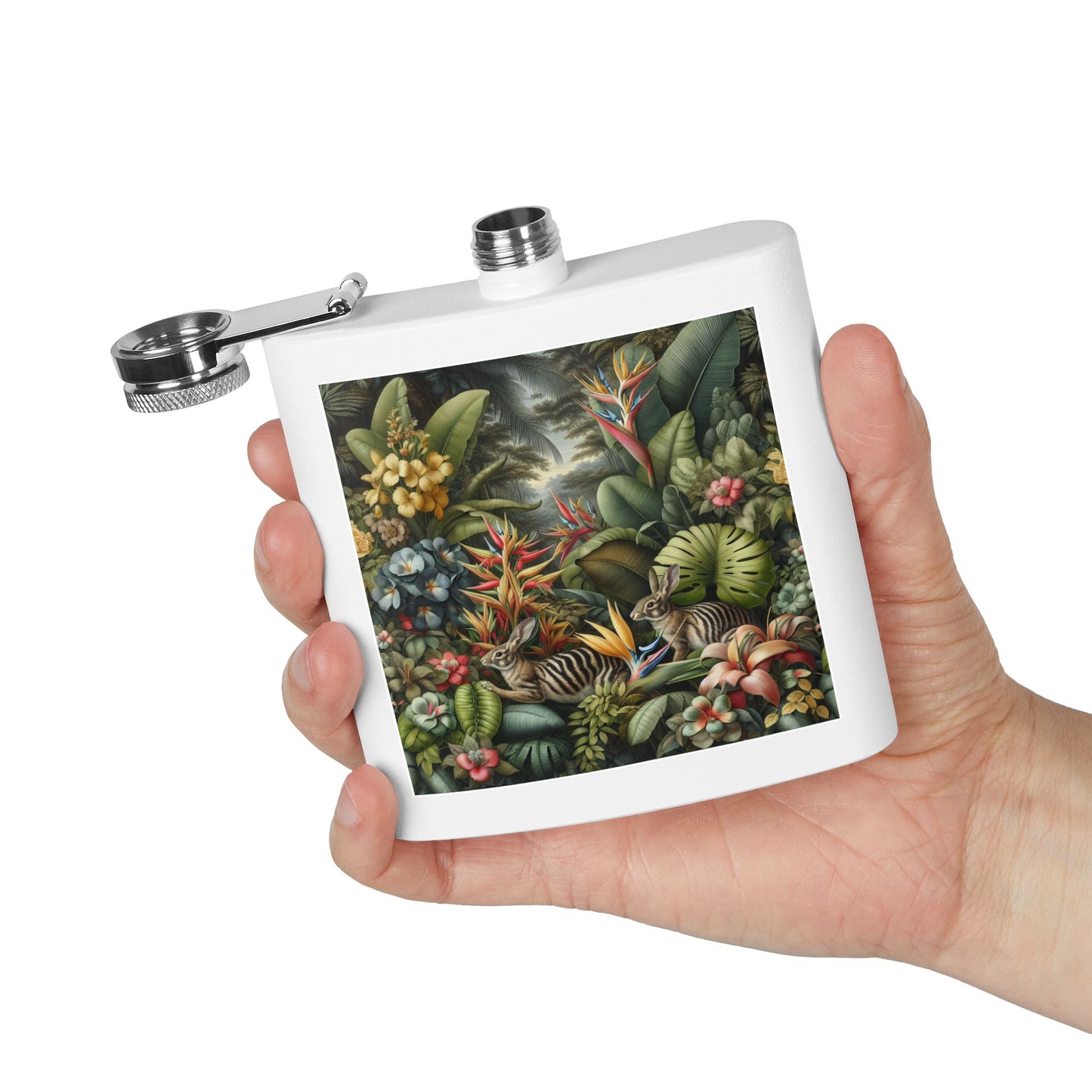 Tropical Stainless Steel 6 oz. Flask, Many Colors – Rainforest Rabbit Outing