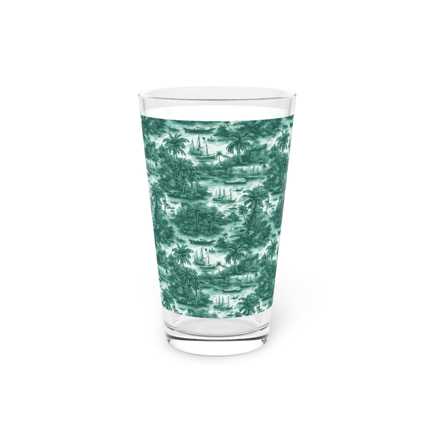 Pint Glass, 16oz, Tropical Toile #1, evergreen