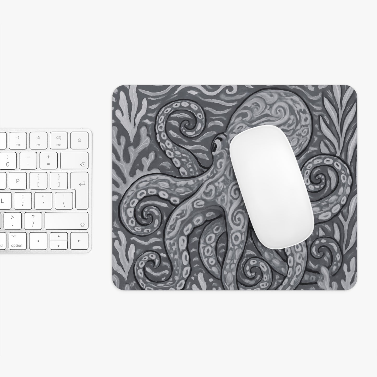 Tropical Mouse Pad, 2 Shapes - Beach Vibes for Home Office & Gamer / Octopus Kraken Joe, Noir