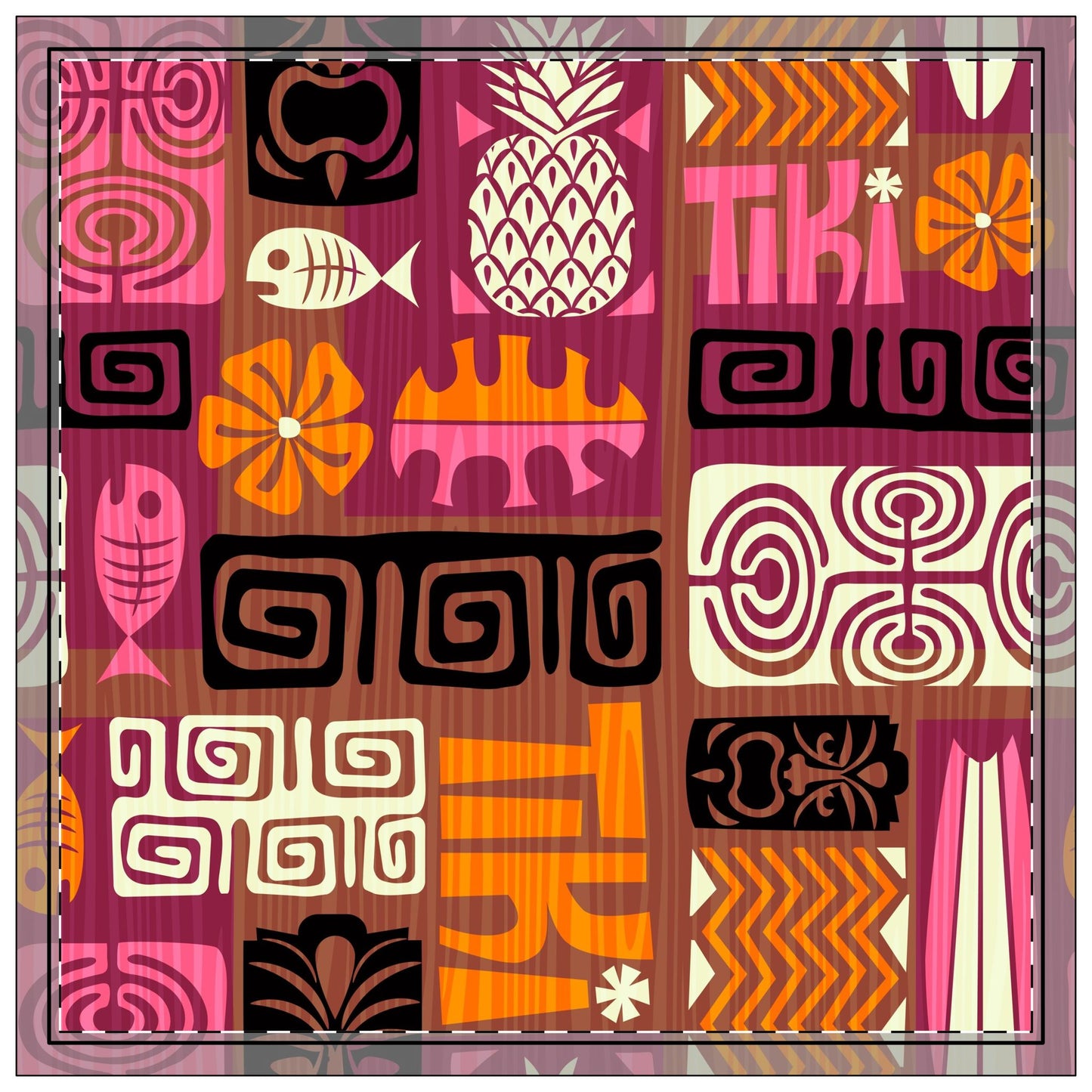 Tiki Poster Pink/Orange Polyester Napkins | SET of 4 | Stylish Table Decor