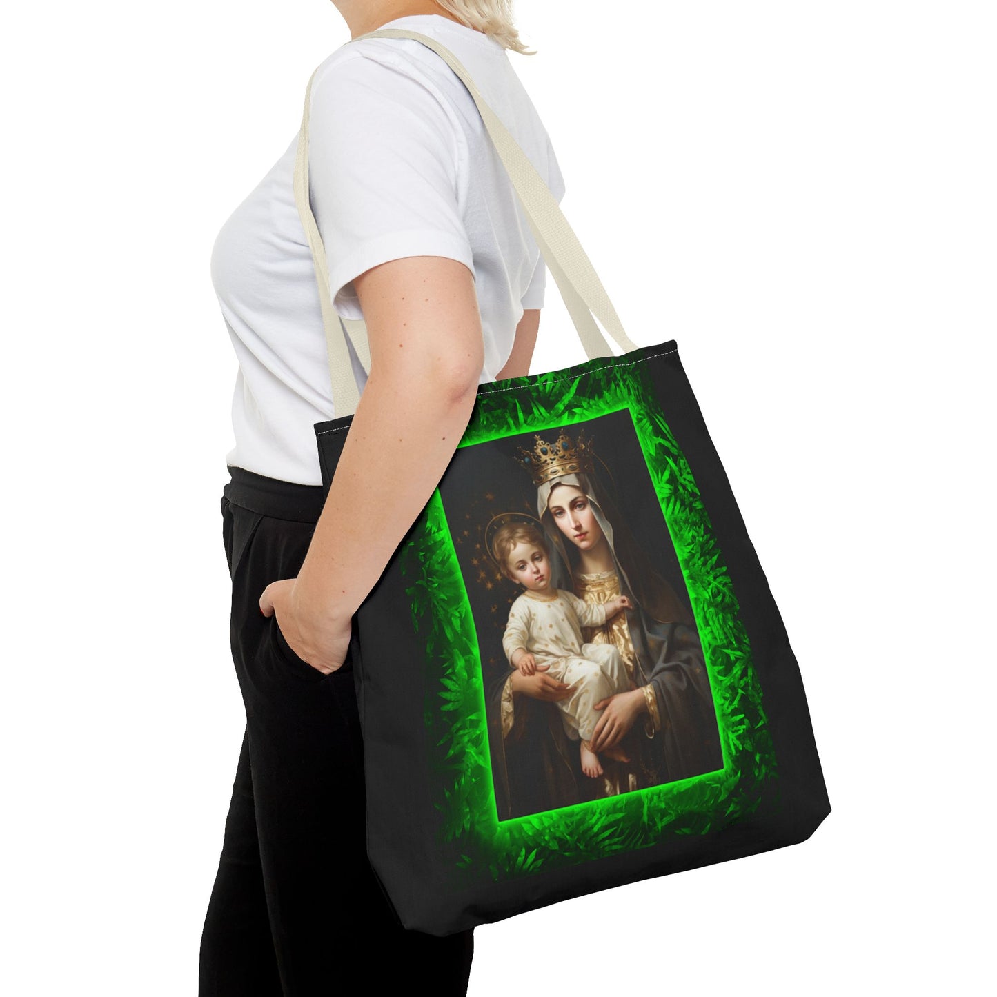 Religious Our Lady of Mt. Carmel Tropical Glow Tote Bag - 3 Sizes