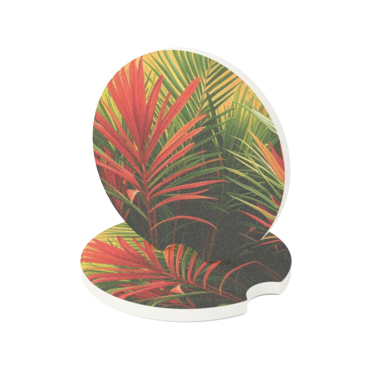 Soapstone Car Coaster - Red Flame Palms