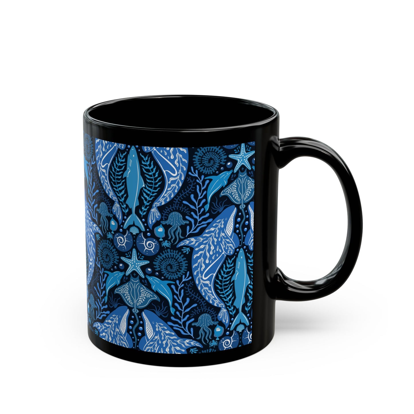 Black Coffee Mug, Mystic Ocean, Blue