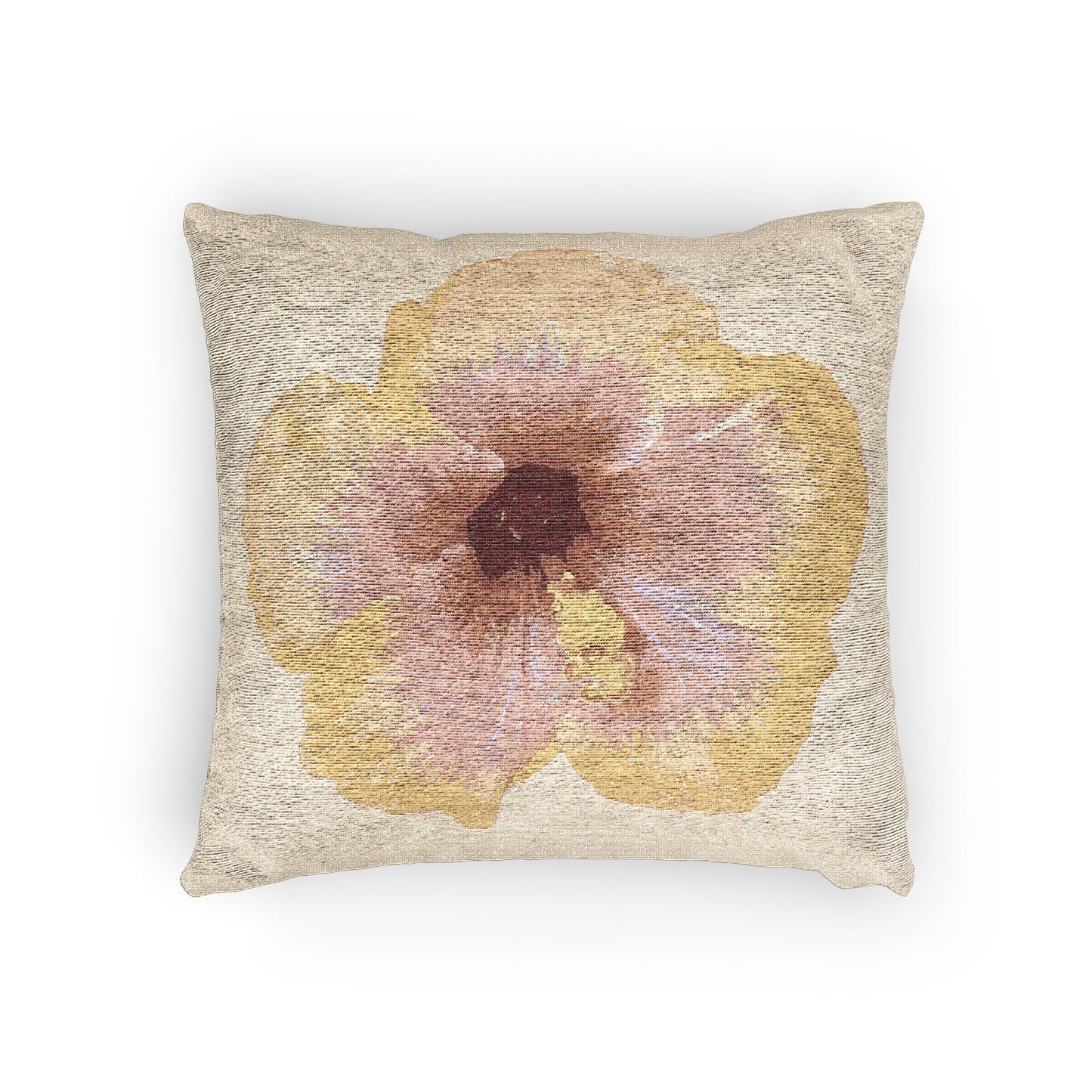 Woven Pillow, 17"W x 18"L ~ Photo Yellow Hibiscus