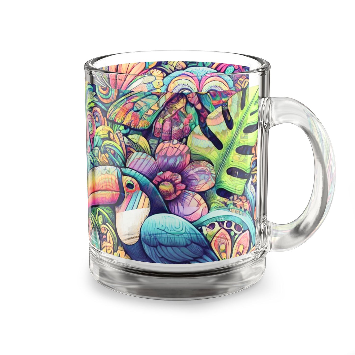 Tropical Glass Mug - 10oz Coffee Cup / Rainforest Funday