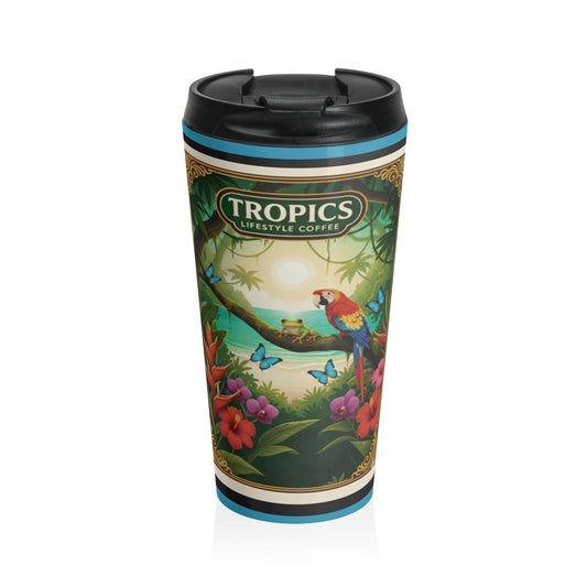 15 oz. Stainless Steel Travel Mug / Parrot & Friends, Turquoise