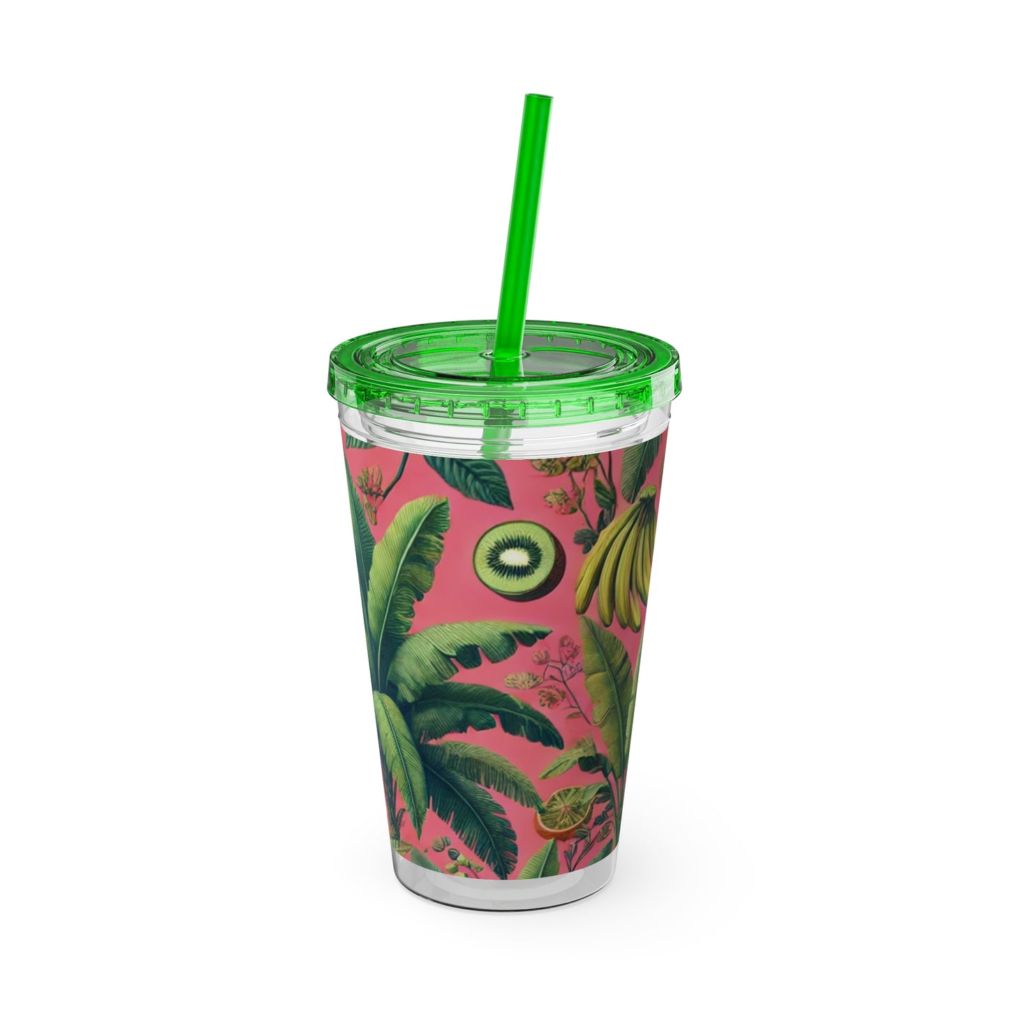 Tropical Tumbler with Straw | 16oz Colorful Travel Cup / More Tropical Fruit, Coral