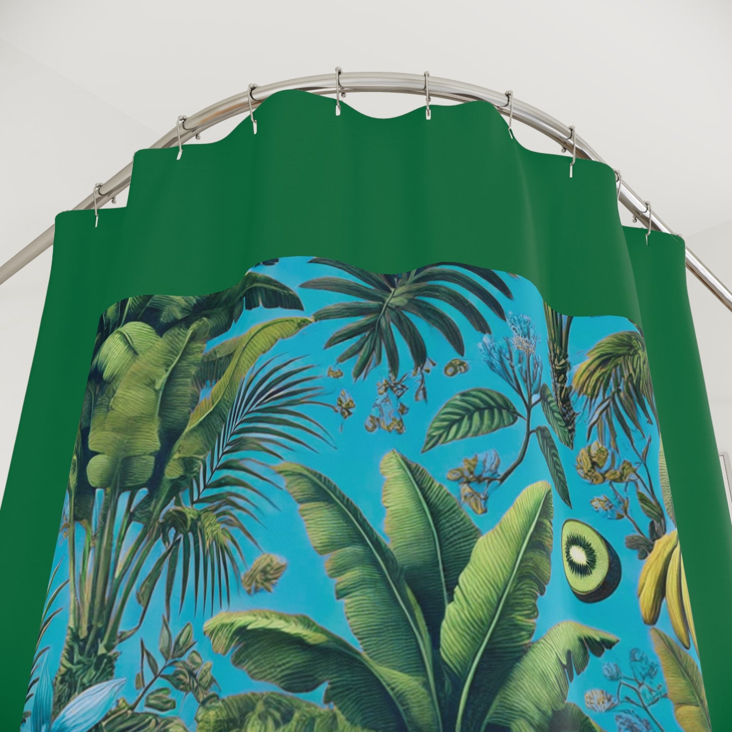 Palm Tree Shower Curtain - Ocean Bathroom Decor / Tropical Fruit/Turquoise, Dark Green