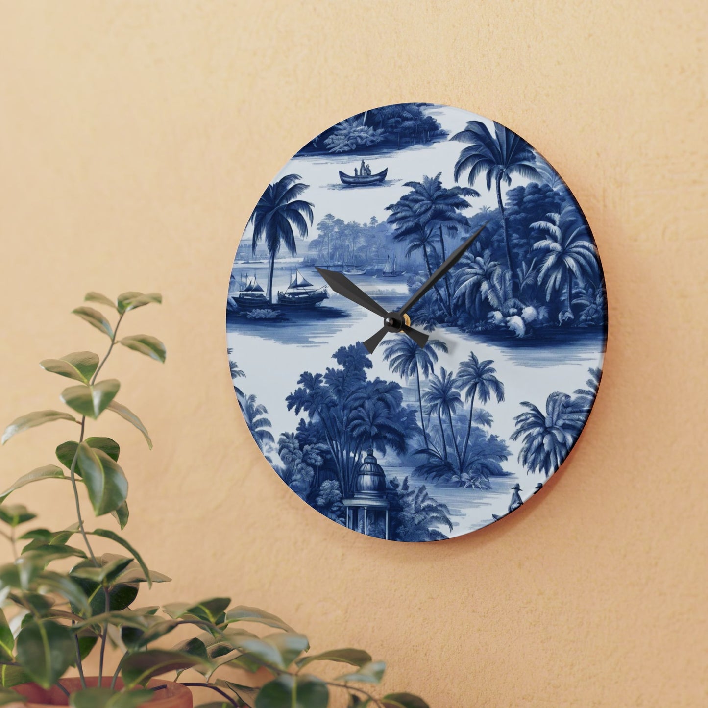 Acrylic Wall Clock, Tropical Toile Blue, 4 Variants