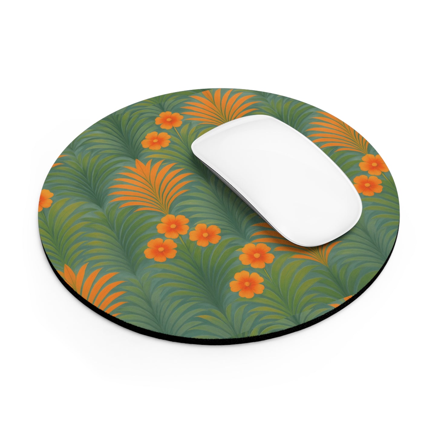 Rainforest Mouse Pad, 2 Shapes - Beach Vibes for Home Office & Gamer / Sunrise Palms, Orange/Green