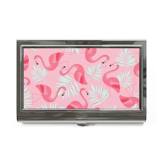 Business Card Holder - Flamingo and White Palms