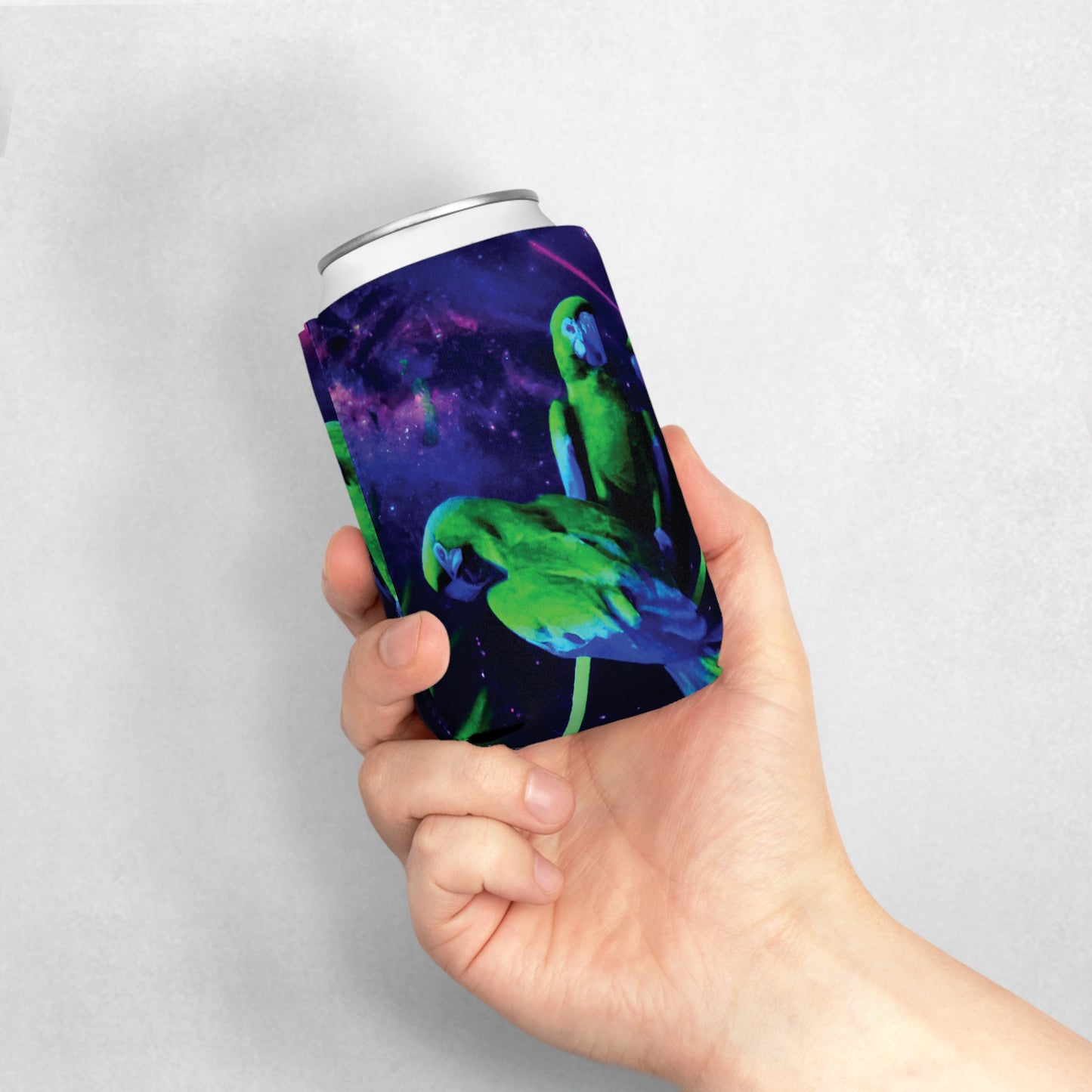 Galactic Parrots Can Cooler Sleeve - Perfect for Outdoor Picnics