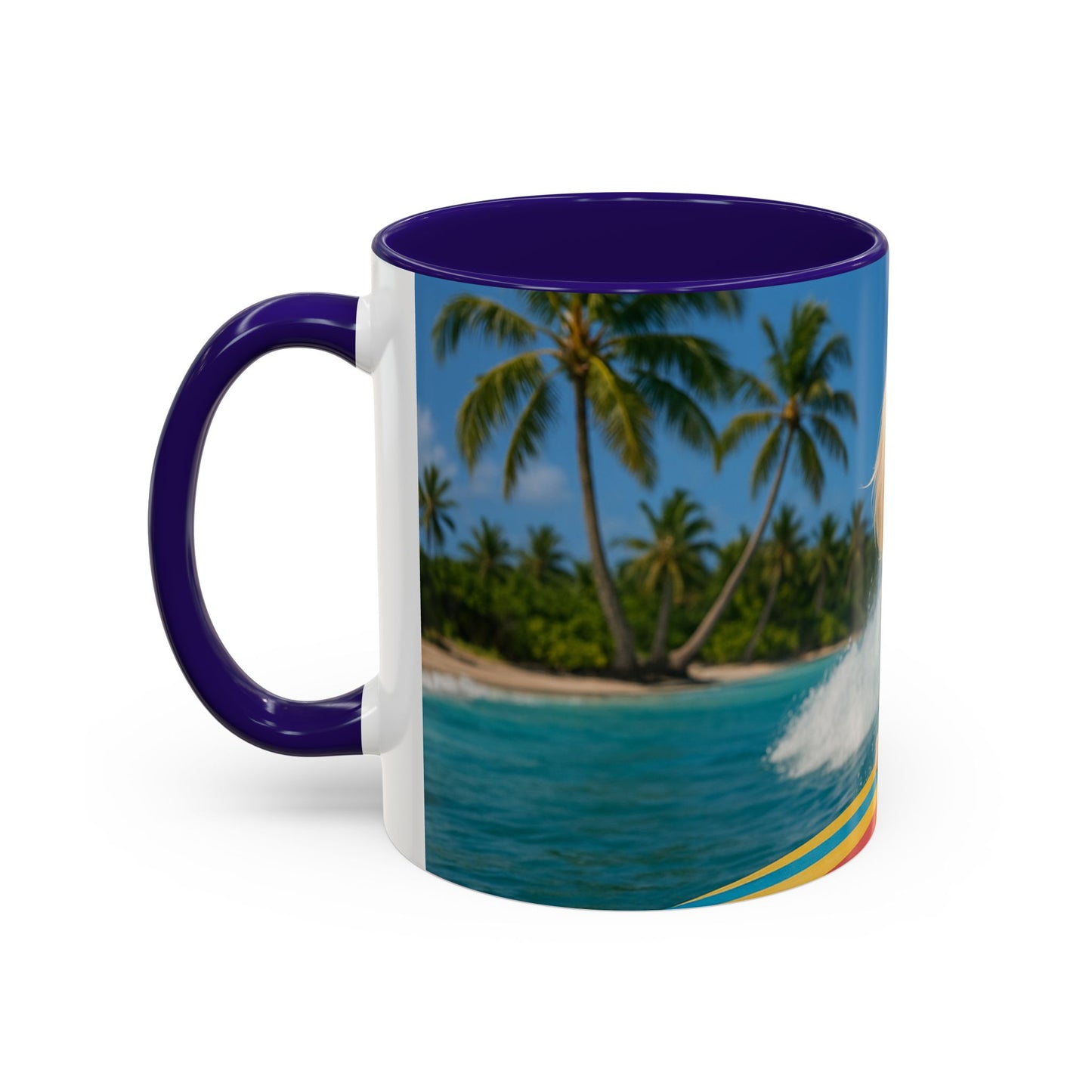 Vibrant Beach Coffee Mug - 11oz & 15oz / Puppy Ariel the Dog Surfer