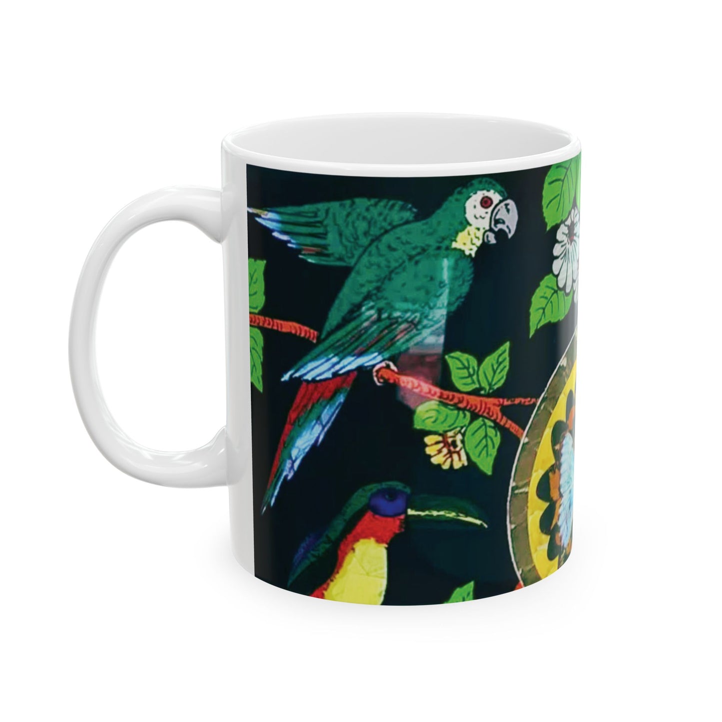 Ceramic White Mug - 11oz & 15oz - Parrots & Butterfly/Real Wings
