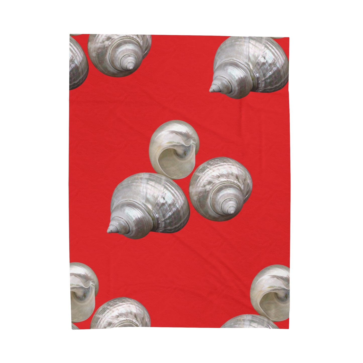 Tropical MACRO White Nautilus Trio/Red Velveteen Plush Blanket - Cozy Home Decor for Coastal Lovers