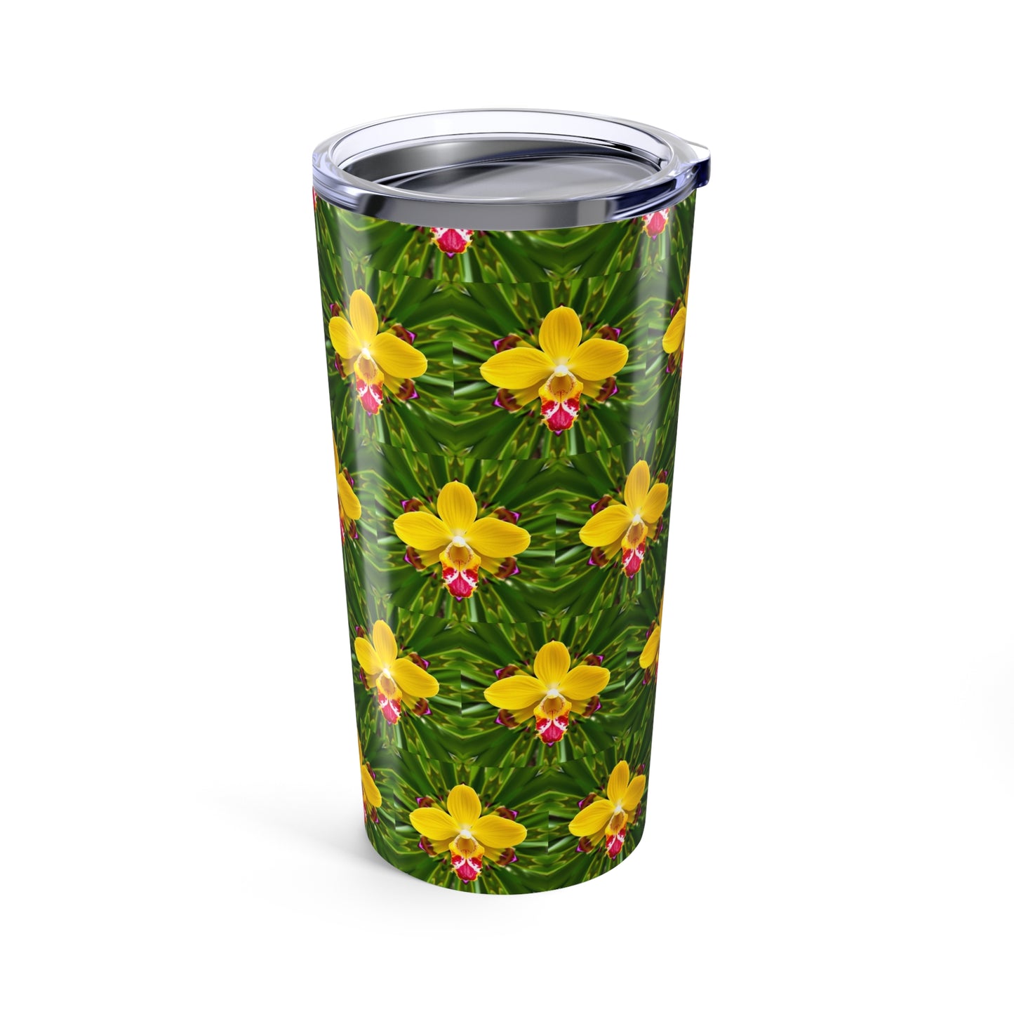 20oz Tropical Glossy Tumbler - Yellow Orchid Kaleidoscope