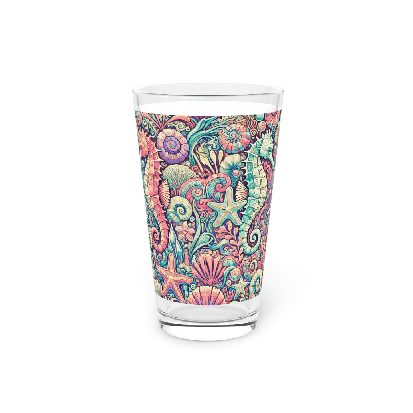 Pint Glass, 16oz - Seahorse Trio Retro