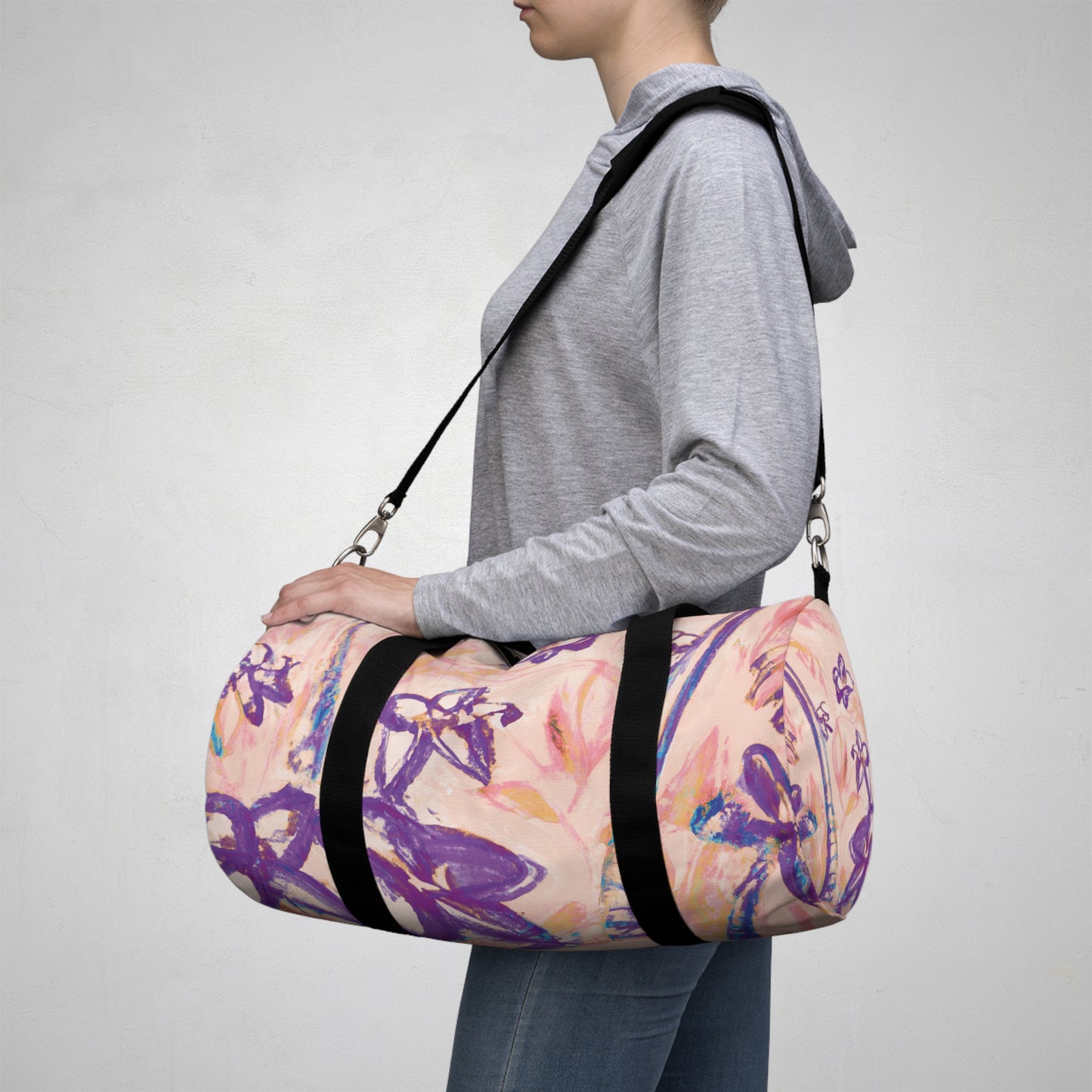 Tropical Rainforest Duffel Bag - Perfect for Travel and Gym / Tropical Doodles, Peach