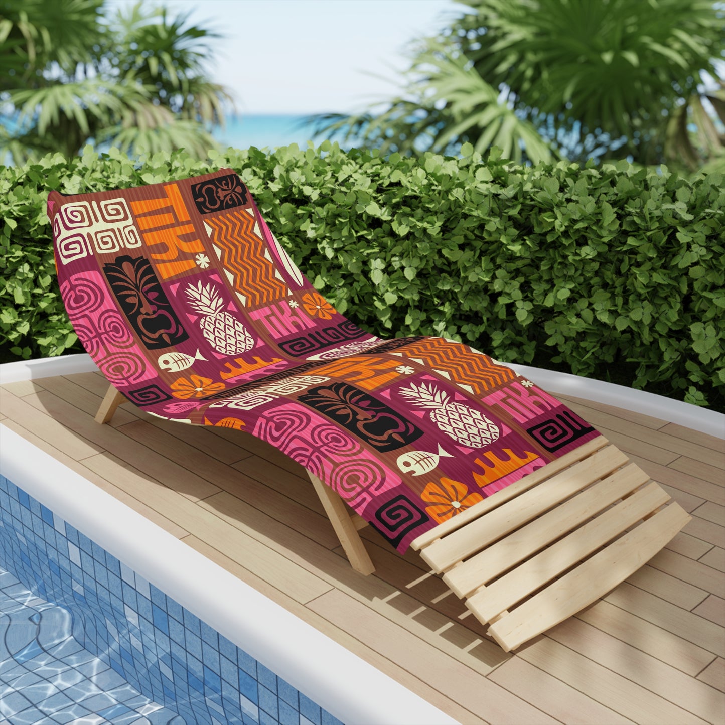 Vibrant Summer Beach Towels, 3 sizes – Tropical Print for Sun Lovers / Tiki Poster Pink/Orange design