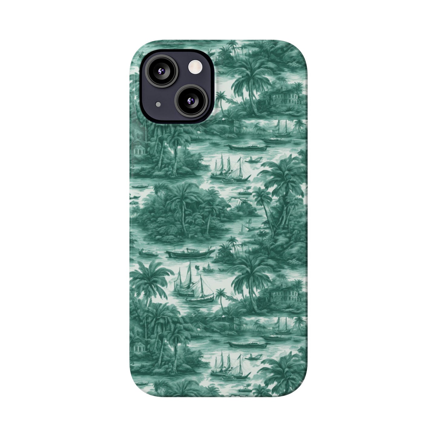 Slim Phone Cases - Tropical Toile #1, evergreen