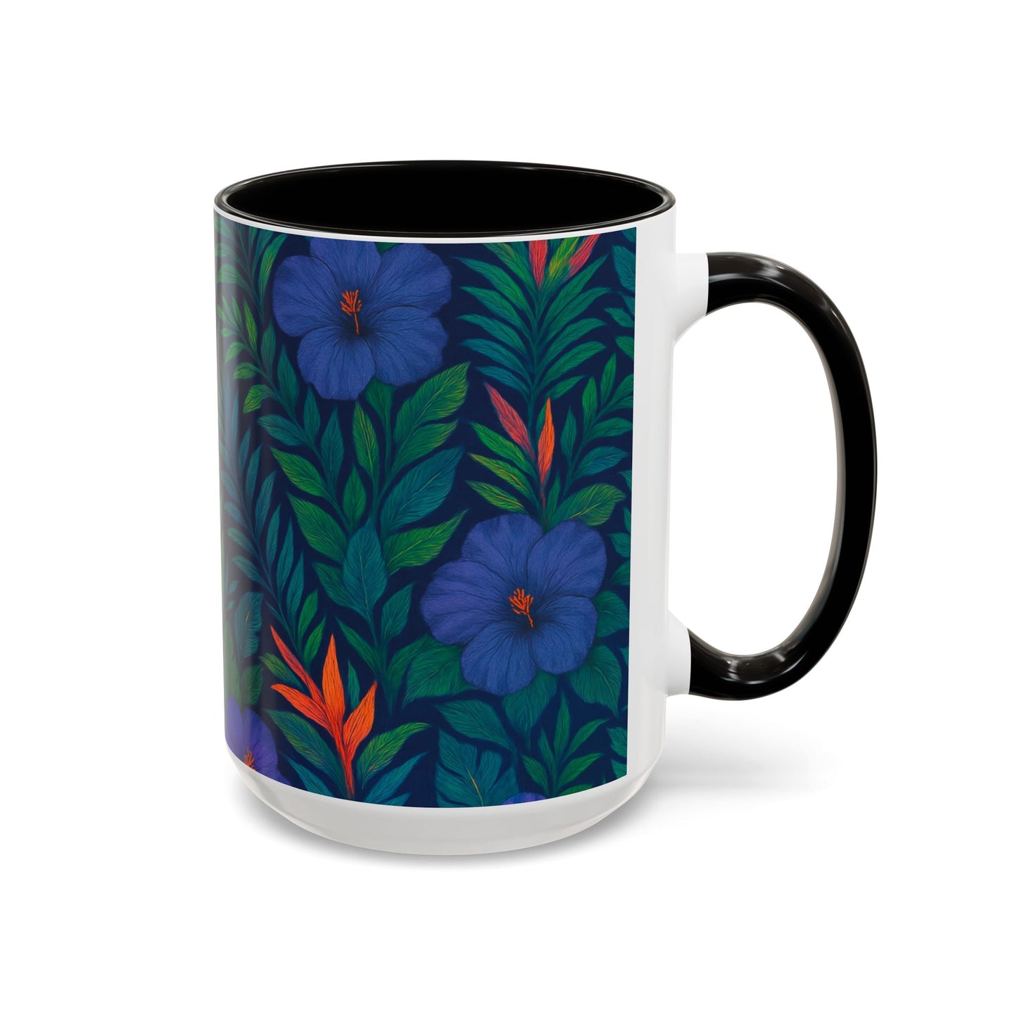 Vibrant Floral Coffee Mug - 11oz & 15oz / Midnight Flower Coral