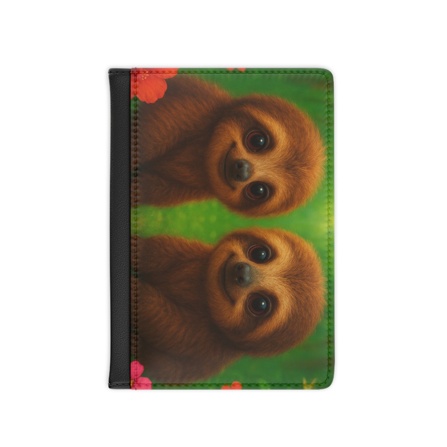 Tropical Passport Cover, Faux Leather - RFID blocking for travel security / Rainforest Baby Sloths