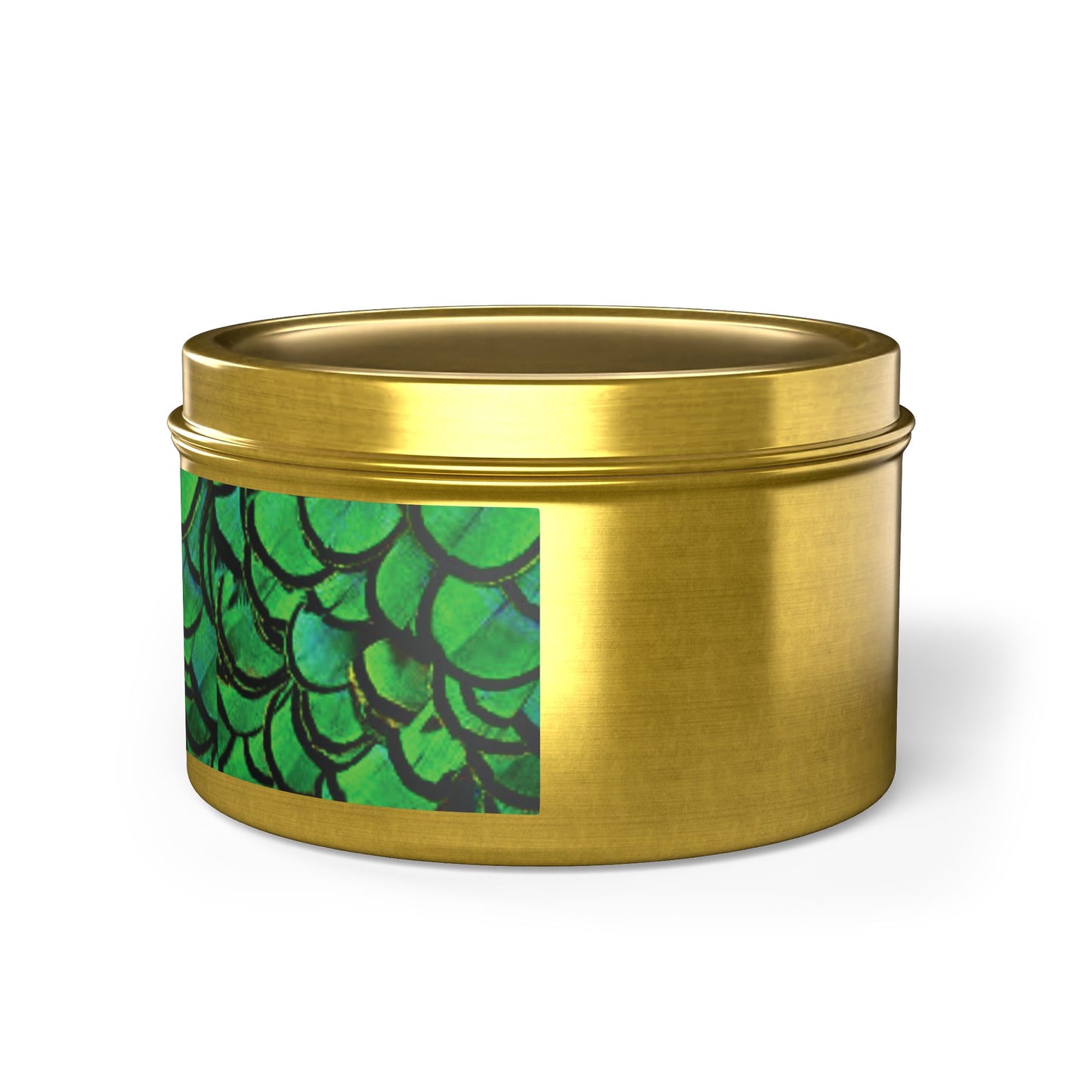 Tin Candles, 2 sizes, 3 tin colors - Green Peacock