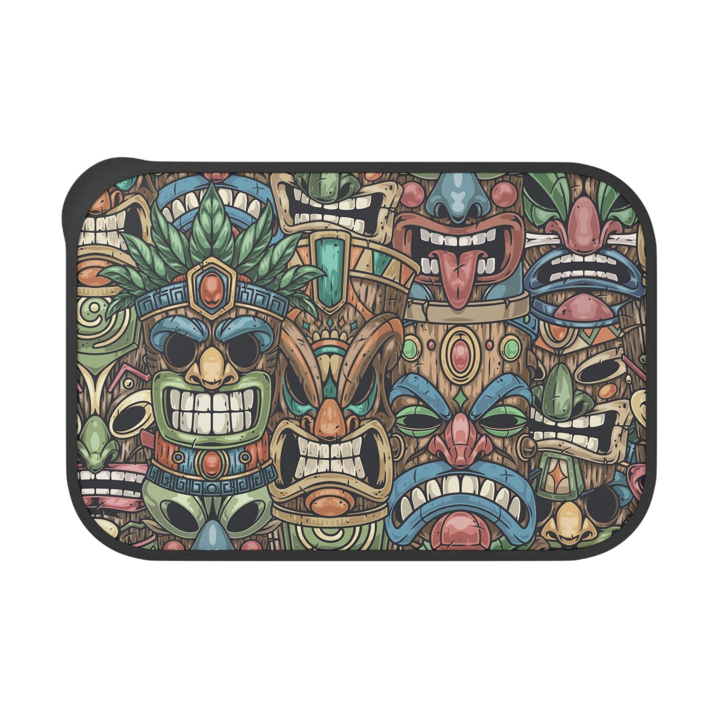 Tiki-Themed Bento Box with Utensils - Colorful Hawaiian Design / Tiki Legends