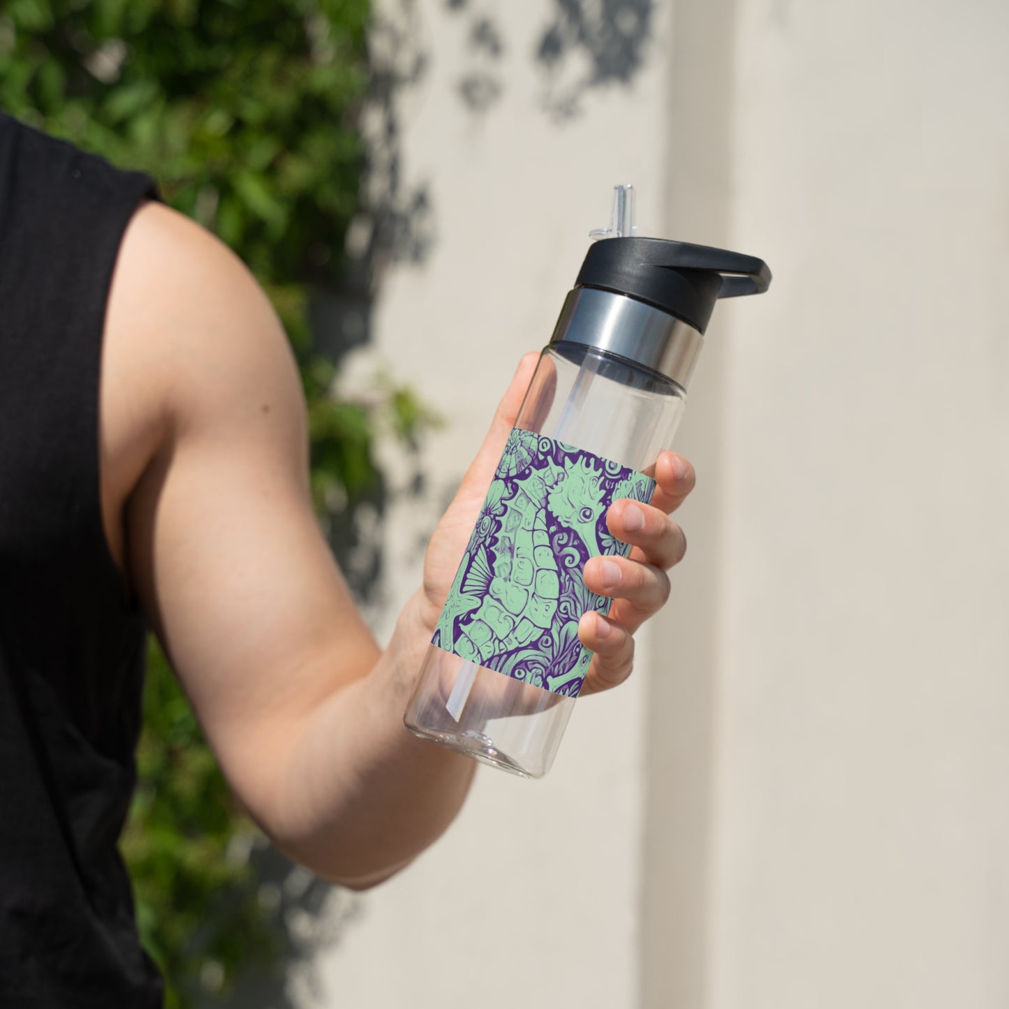 Tropical 20oz Tritan Sport Water Bottle -  Leakproof, Lightweight, BPA-Free / Seahorse Trio, Minty Macro