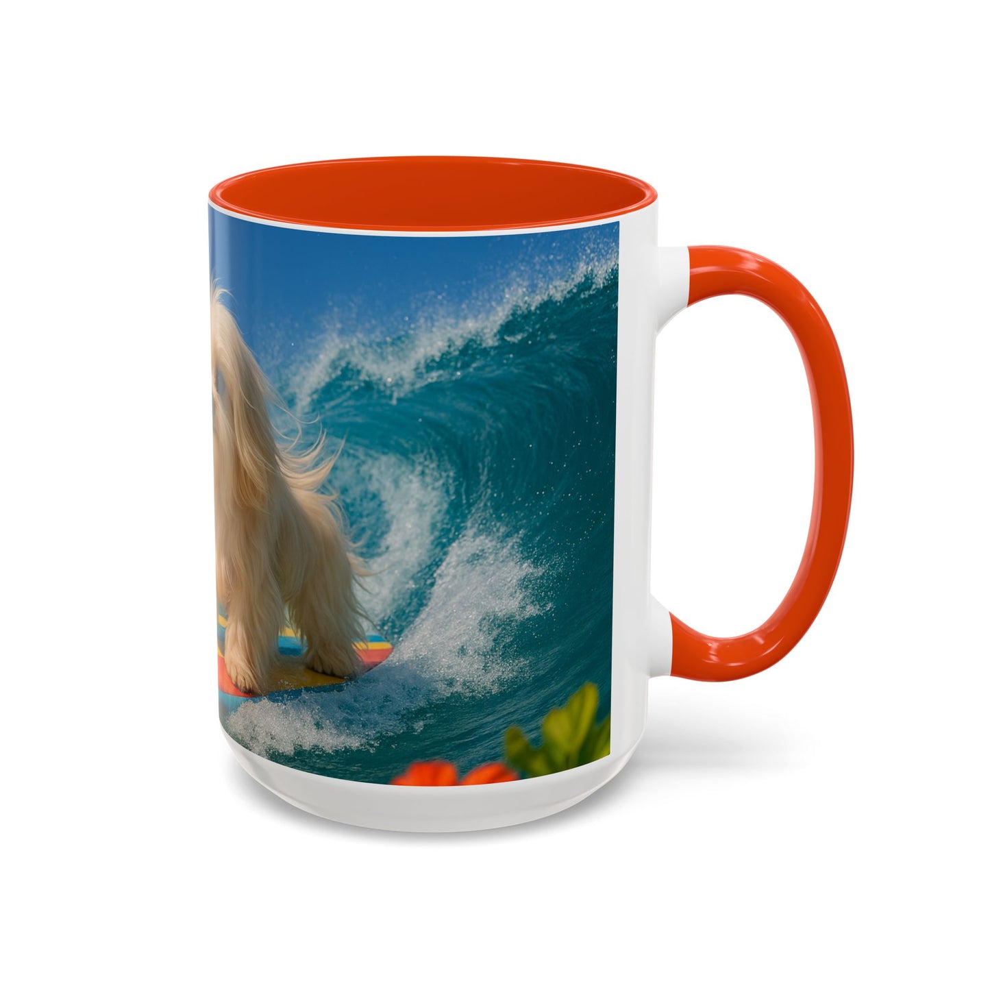 Vibrant Beach Coffee Mug - 11oz & 15oz / Puppy Ariel the Dog Surfer