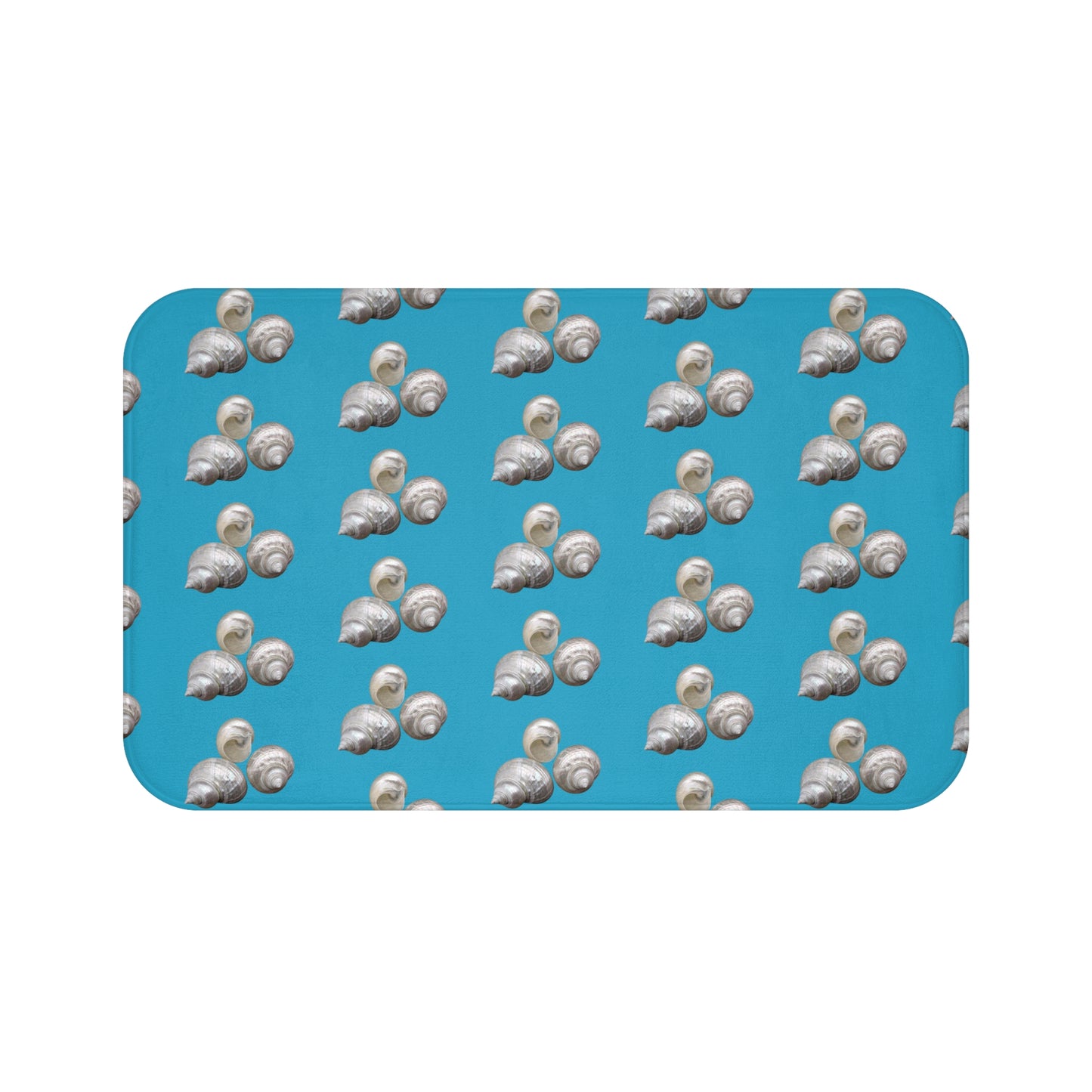 White Nautilus Shell/Turquoise Bath Mat, 2 Sizes - Tropical Vibes for Home Decor