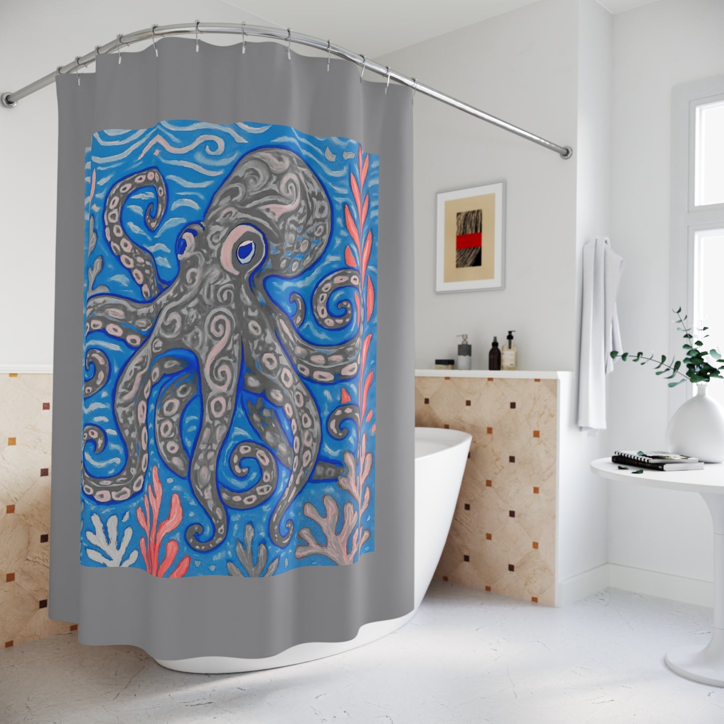 Tropical Shower Curtain - Rainforest Bathroom Decor / Kraken Joe Slate/Grey