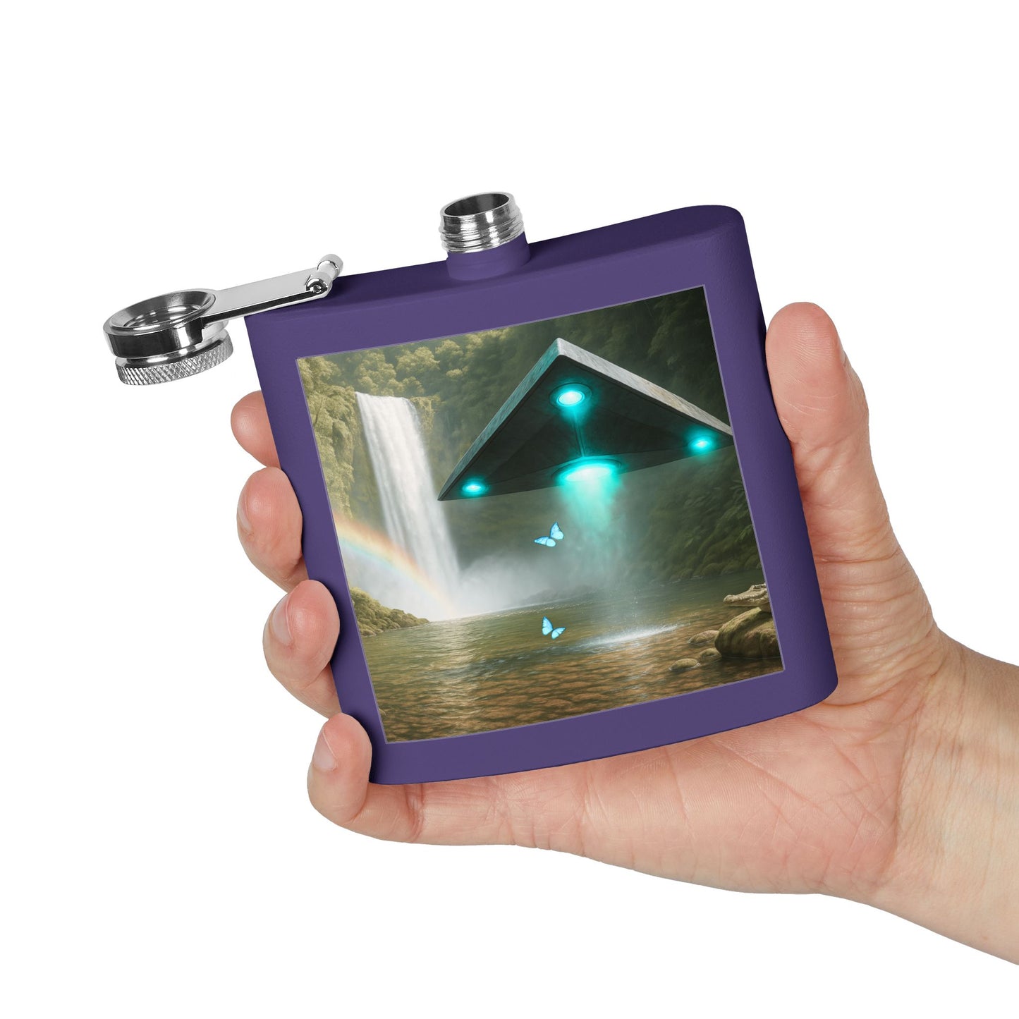 Tropical Stainless Steel 6 oz. Flask, Many Colors  – UFO and Waterfall