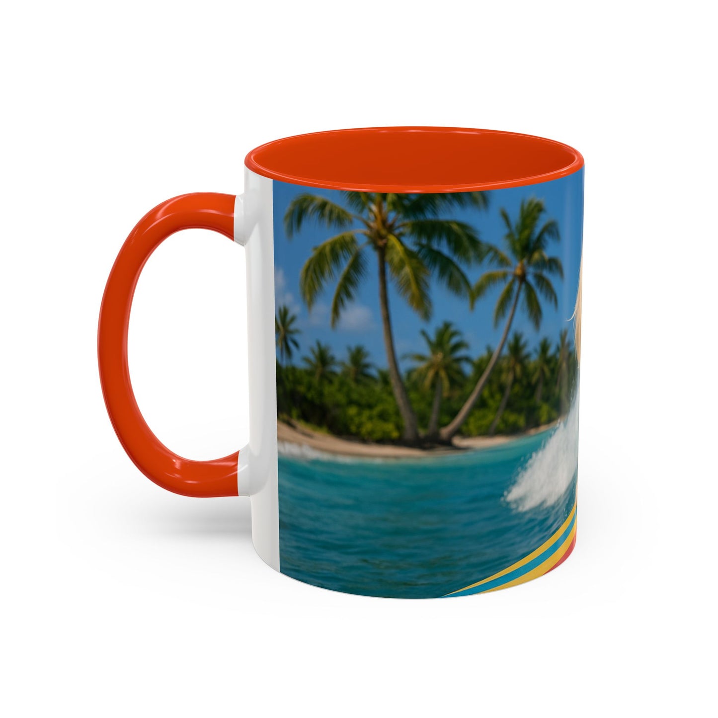 Vibrant Beach Coffee Mug - 11oz & 15oz / Puppy Ariel the Dog Surfer