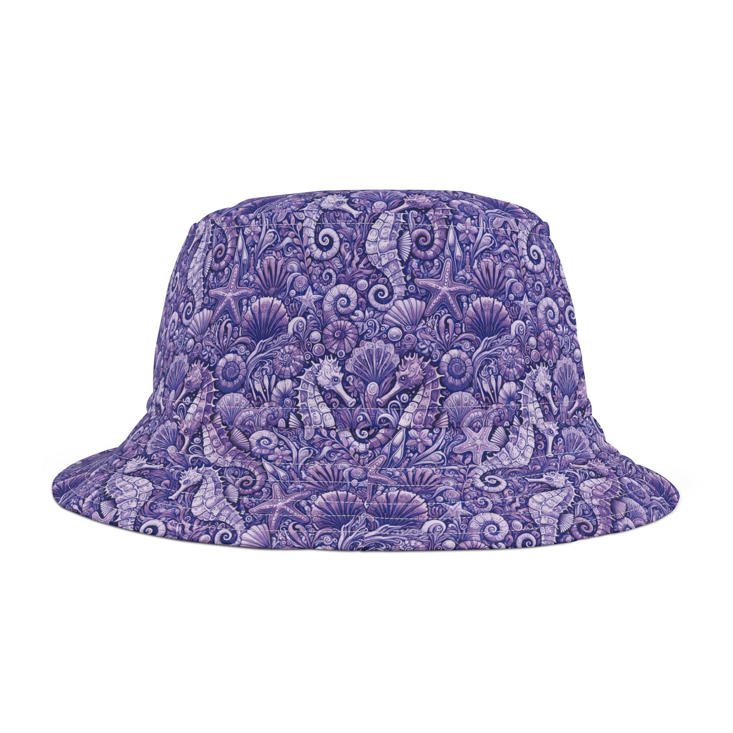 Tropical Polyester Bucket Hat, 2 Sizes - Seahorses Amethyst