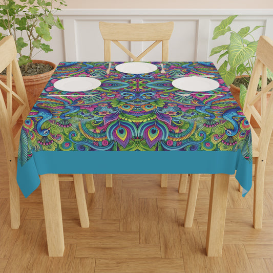 Peacock Prism/Turquoise ~ Square Tablecloth, 55" x 55"