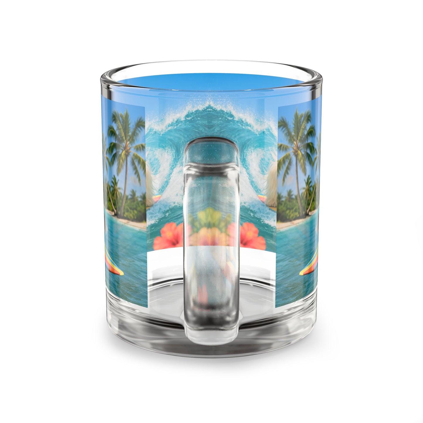 Puppy Ariel the Dog Surfer Glass Mug - 10oz, Perfect for Dog Lovers