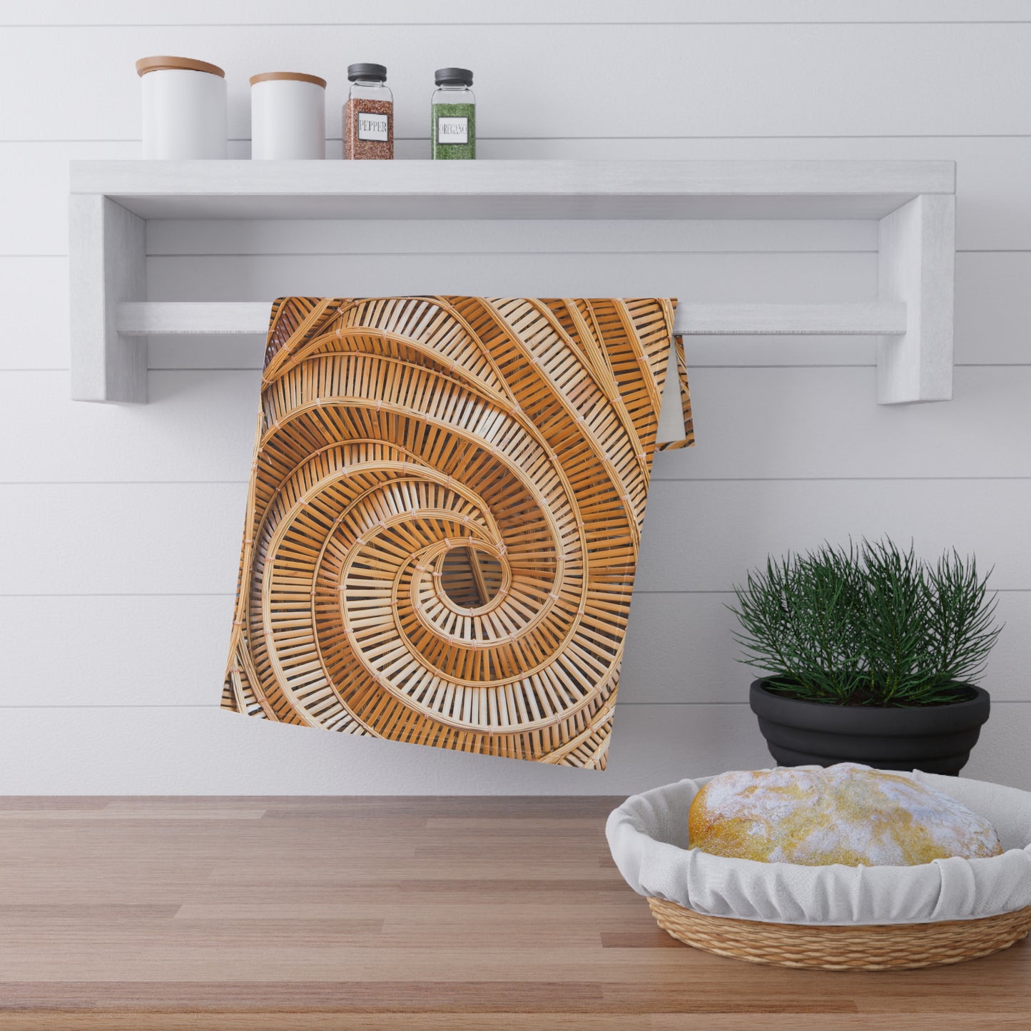 Tea Towels (cotton, poly) - Natural Bamboo Spiral