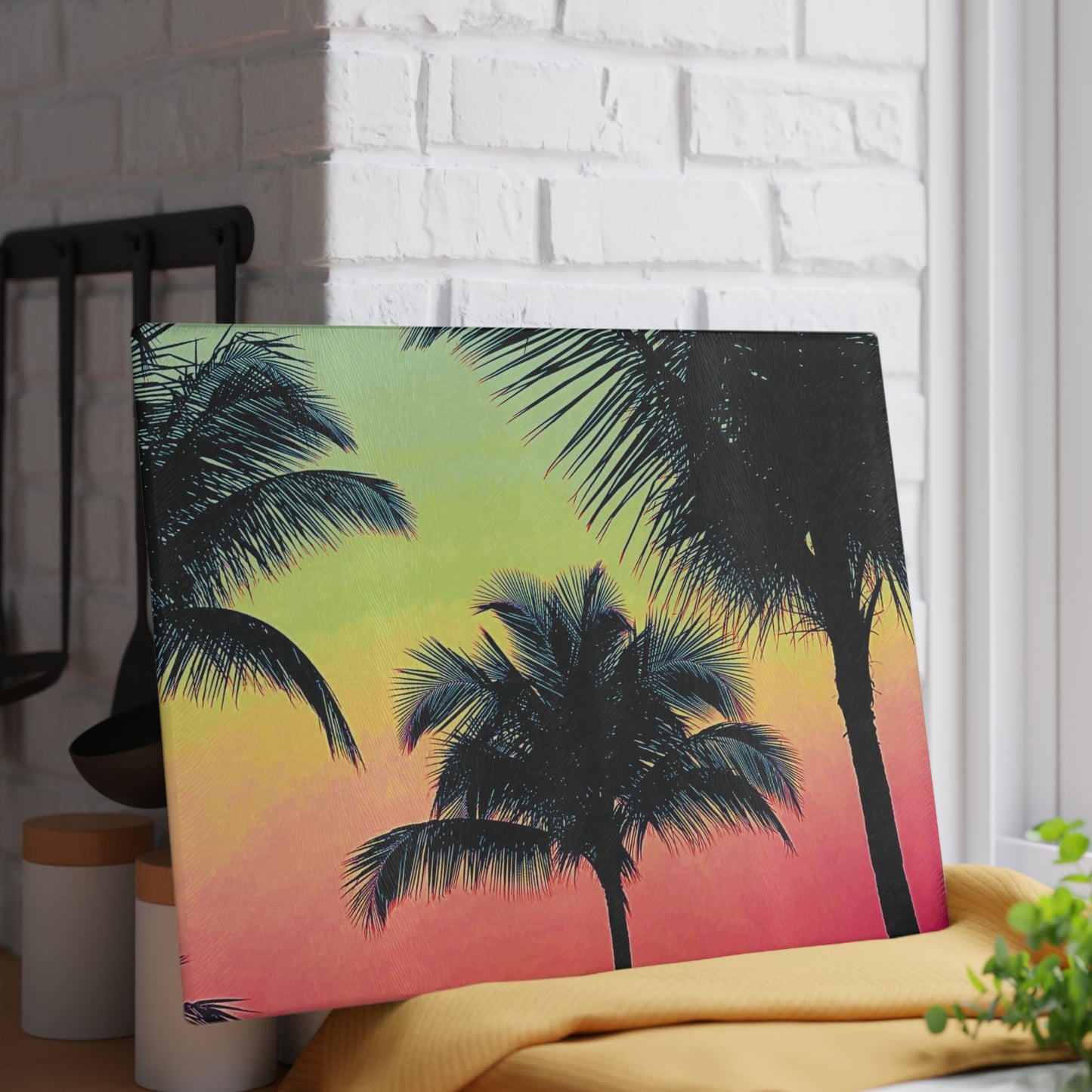 Glass Cutting Board, 2 sizes - Palm Glow/Sangria