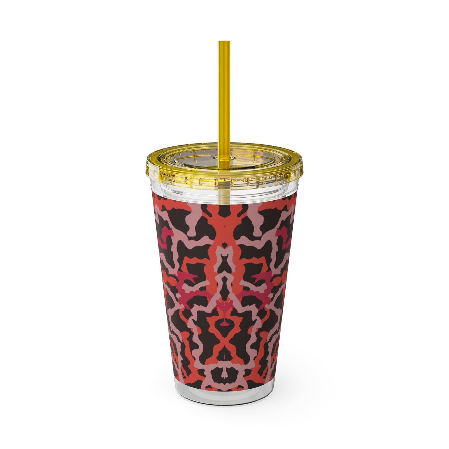 Tropical Tumbler with Straw | 16oz Colorful Travel Cup / Coral Threads, Red