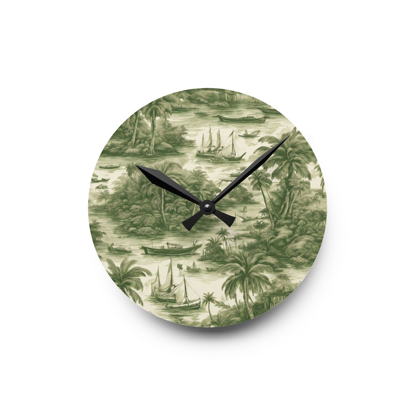 Acrylic Wall Clock, Tropical Toile #1, Green, Various Sizes