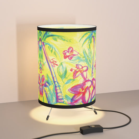 Tropical Doodles/Yellow Tripod Lamp with Artistic High-Res Shade - Perfect for Home Décor