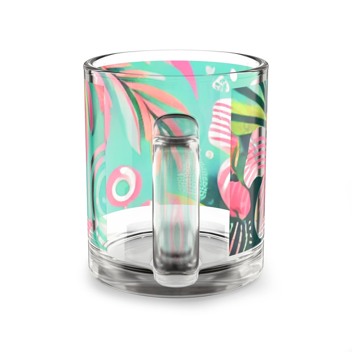 Tropical Glass Mug - 10oz Coffee Cup / Pink Hibiscus