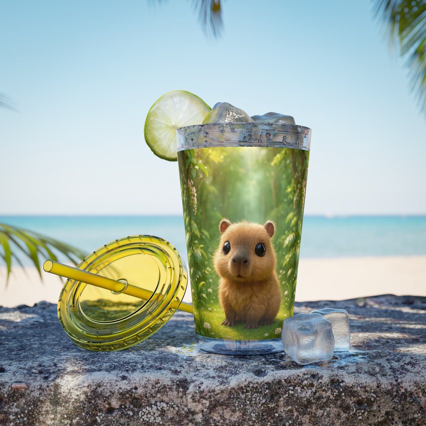 Tropical Tumbler with Straw | 16oz Colorful Travel Cup / Baby Cabybara