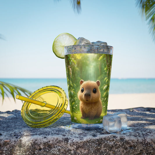 Tropical Tumbler with Straw | 16oz Colorful Travel Cup / Baby Cabybara