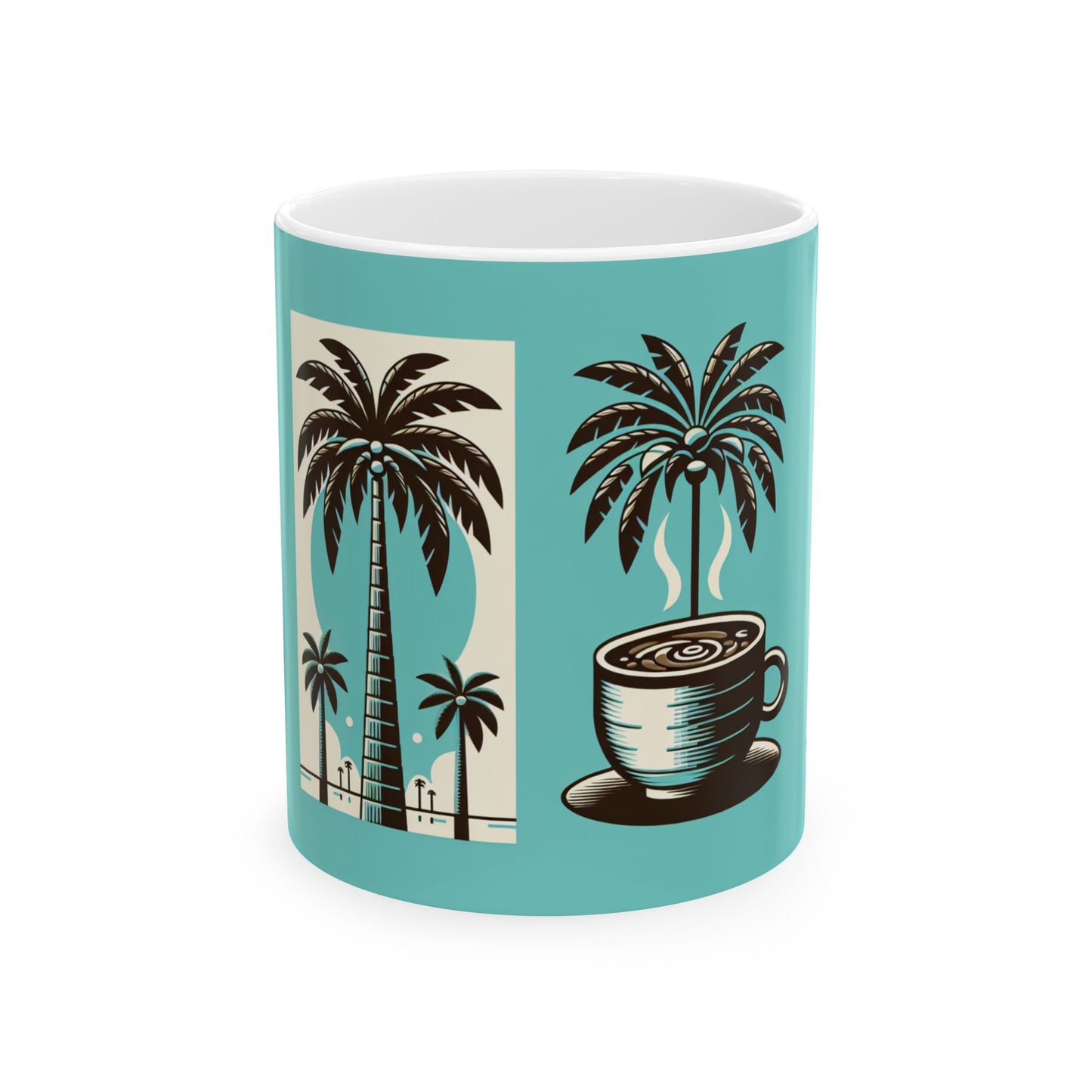 Ceramic White Mug - 11oz & 15oz, Palms and Coffee